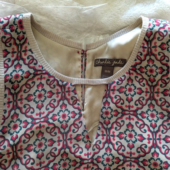 Charlie Jade lined peach-green-beige shift Dress, Sz M - Picture 7 of 12